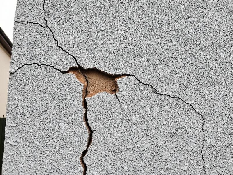 Cracked render showing signs of damage on a UK property